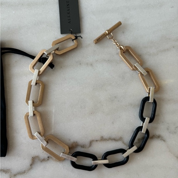 NWT ALLSAINTS Dakota Chunky Leather Link Necklace. - Picture 1 of 9